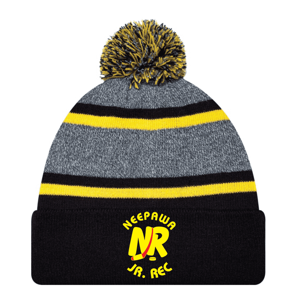 9M069M Acrylic Roll Pom Pom Toque - Black/Yellow