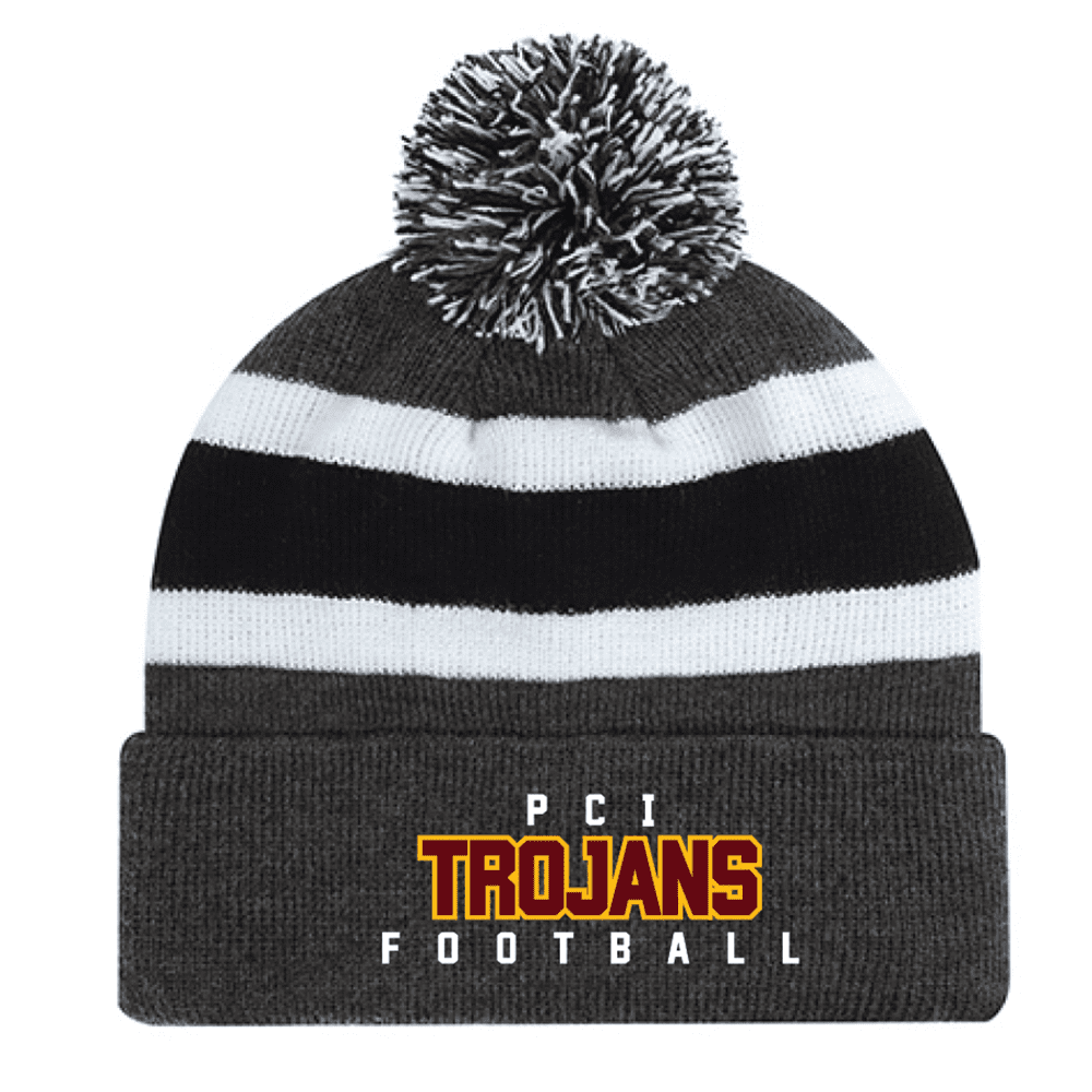 9S243M Acrylic Roll Pom Pom Toque - Charcoal/Black/White