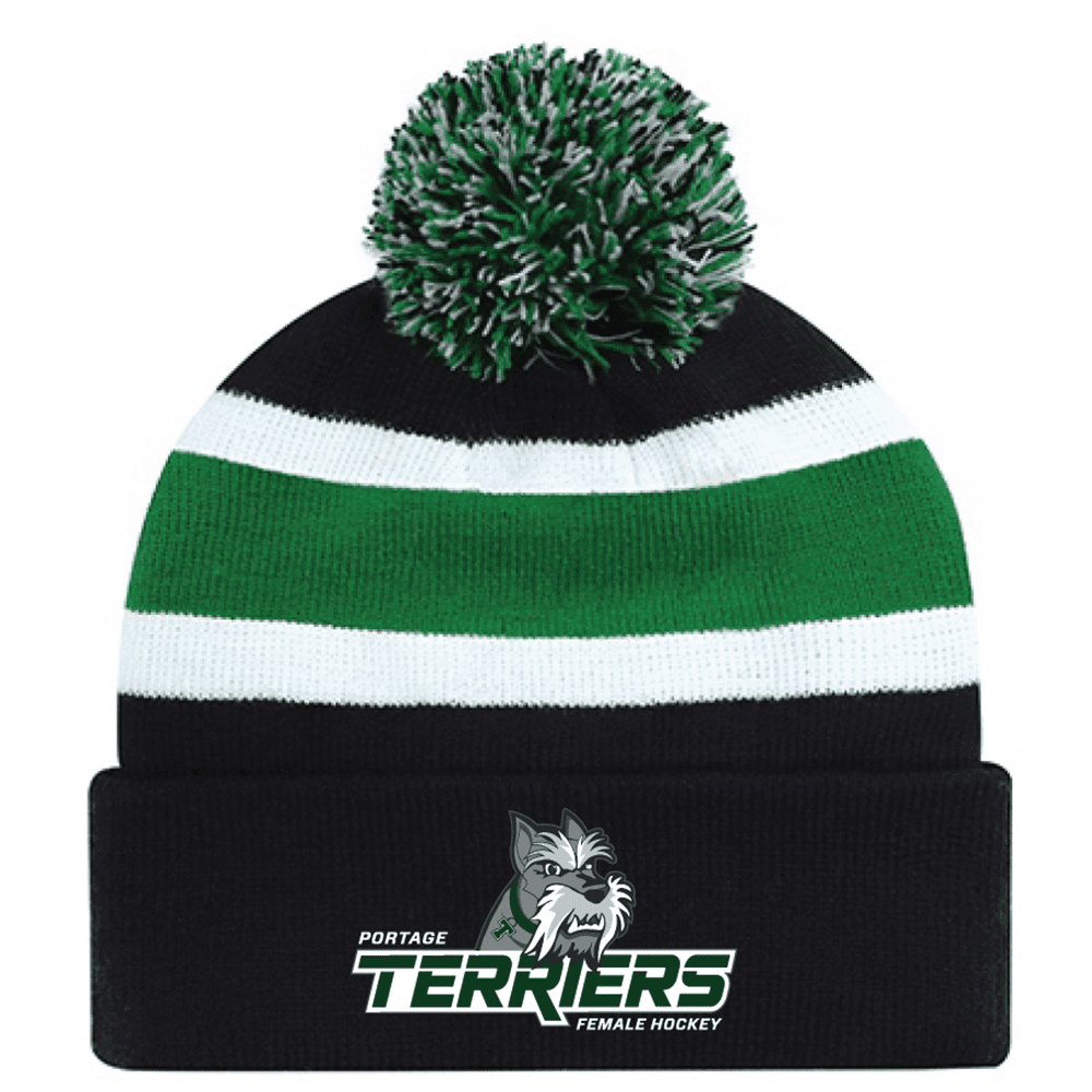 9S243M Acrylic Roll Pom Pom Toque - Black/KellyGreen/White