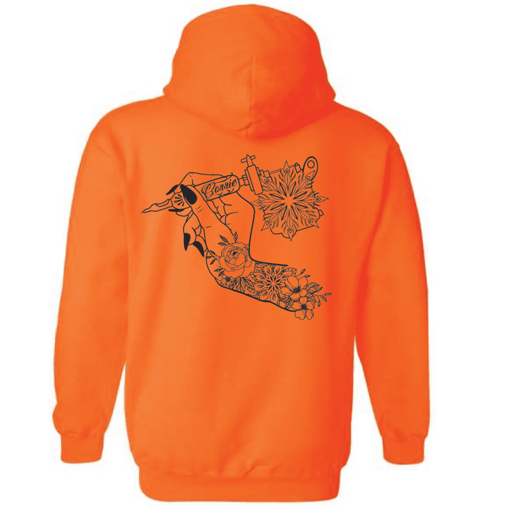 G185 Gildan Heavy Blend 8 oz., 50/50 Hooded Sweatshirt - Safety Orange - Image 2