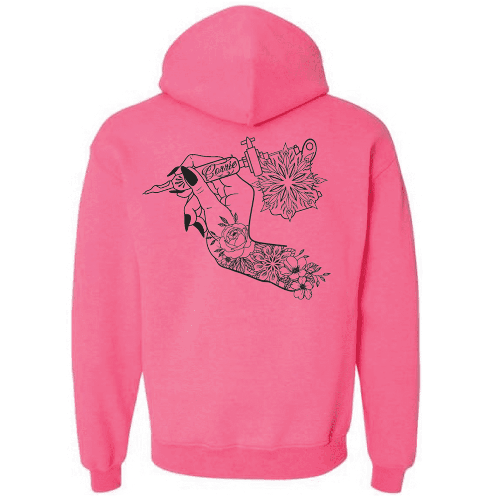 G185 Gildan Heavy Blend 8 oz., 50/50 Hooded Sweatshirt - Safety Pink - Image 2