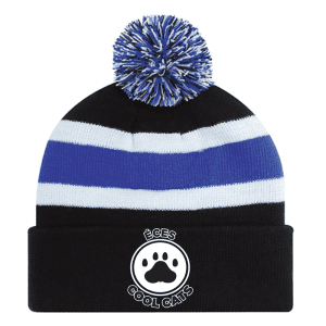 9S243M Acrylic Roll Pom Pom Toque - Black/Royal/White